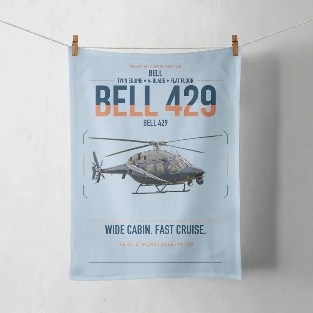Bell 429 design on light blue towel