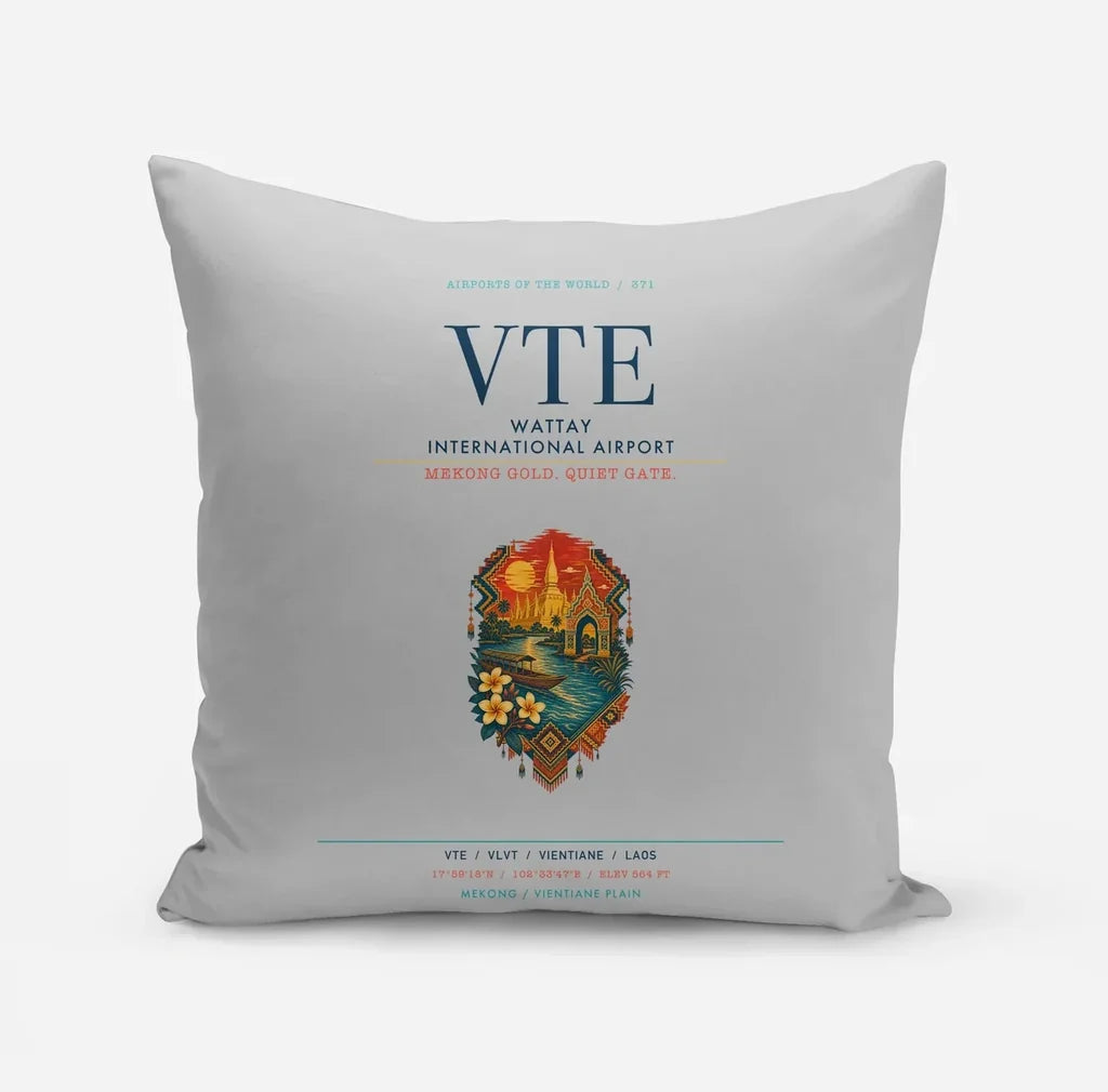 Wattay International Airport Vientiane (VTE) design on light gray pillow