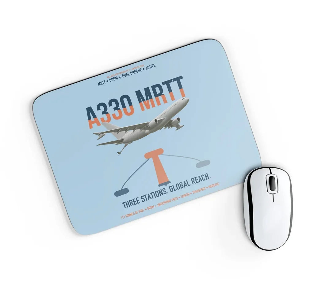 Airbus A330 MRTT design on light blue rectangle mouse pad