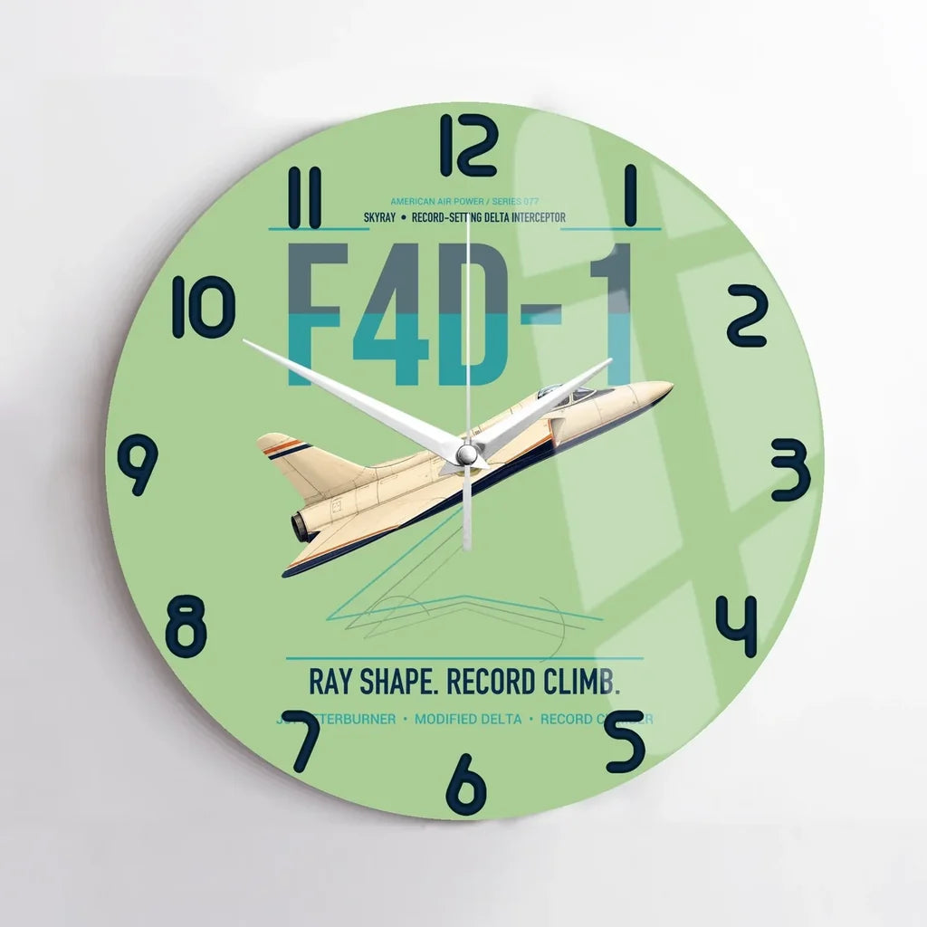 F4D-1 Skyray design on light green no frame wall clock