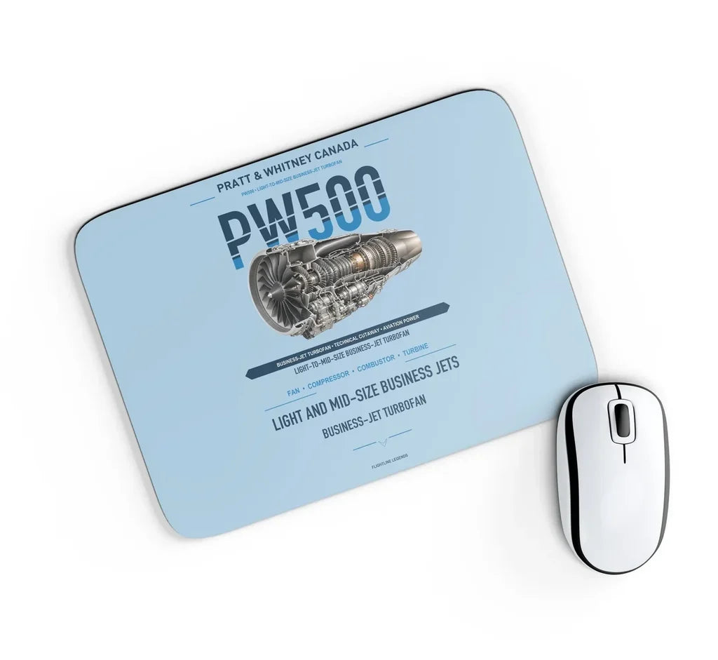 PW500 design on light blue rectangle mouse pad