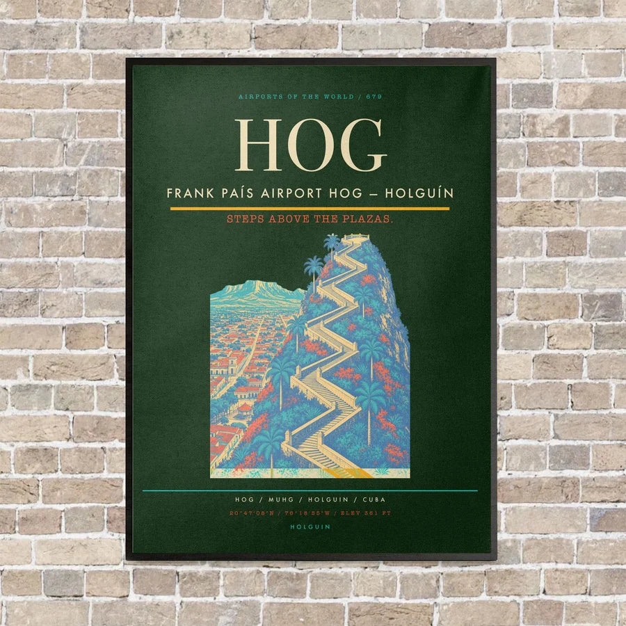 Frank País Airport HOG — Holguín vertical canvas print - framed - dark green background