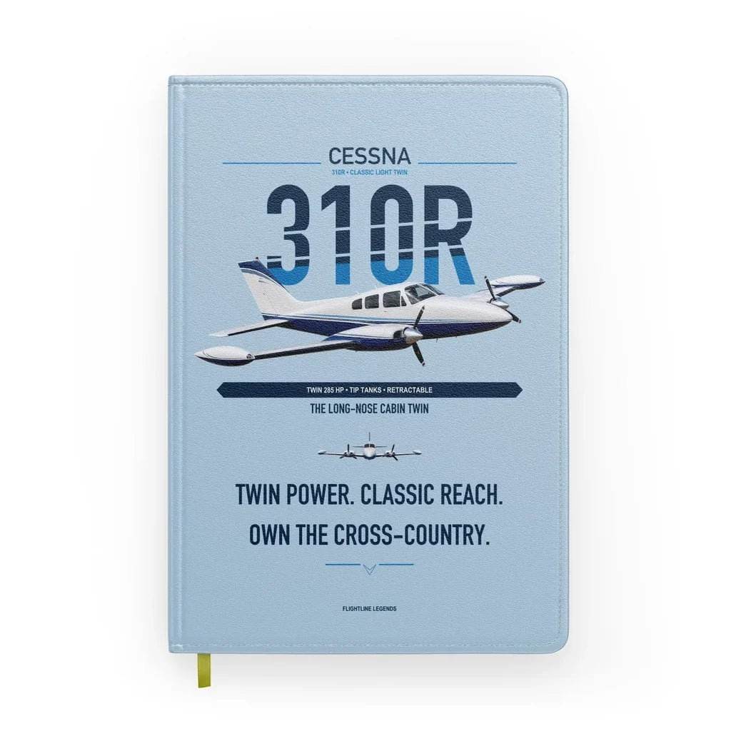Cessna 310R design on light blue notebook