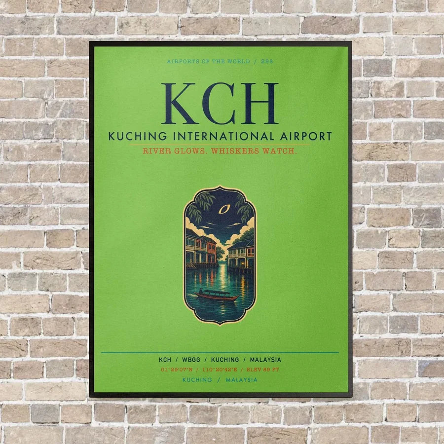 Kuching International Airport KCH vertical canvas print - framed - light green background