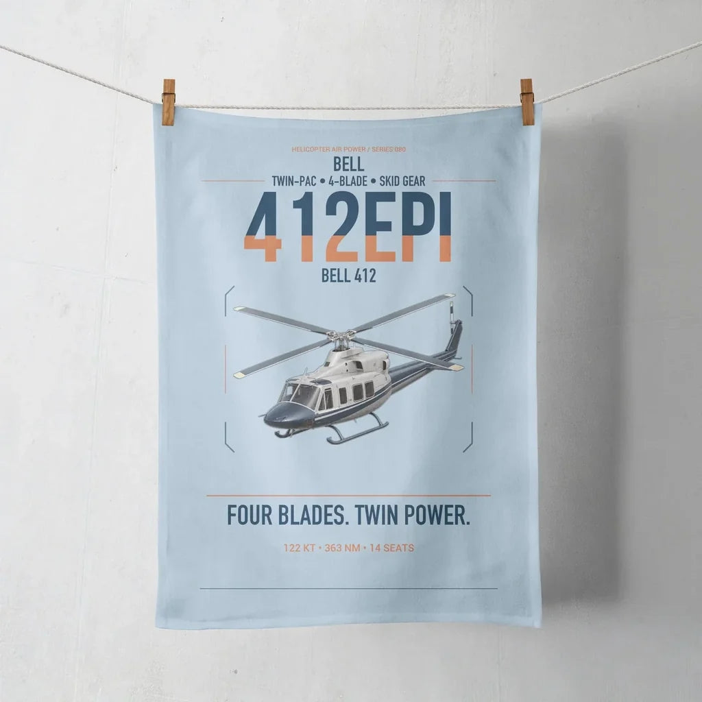 Bell 412EPI design on light blue towel