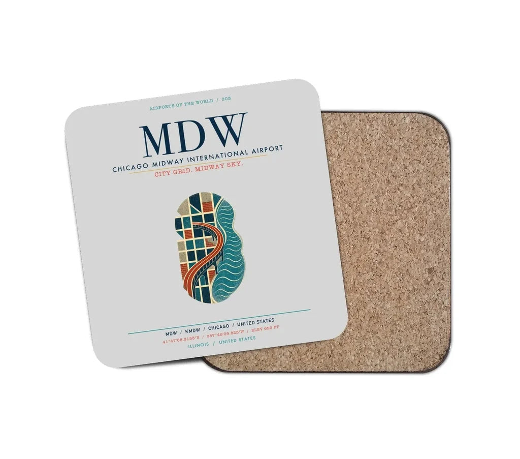 Chicago Midway International Airport (MDW) design on light gray 1 piece coaster