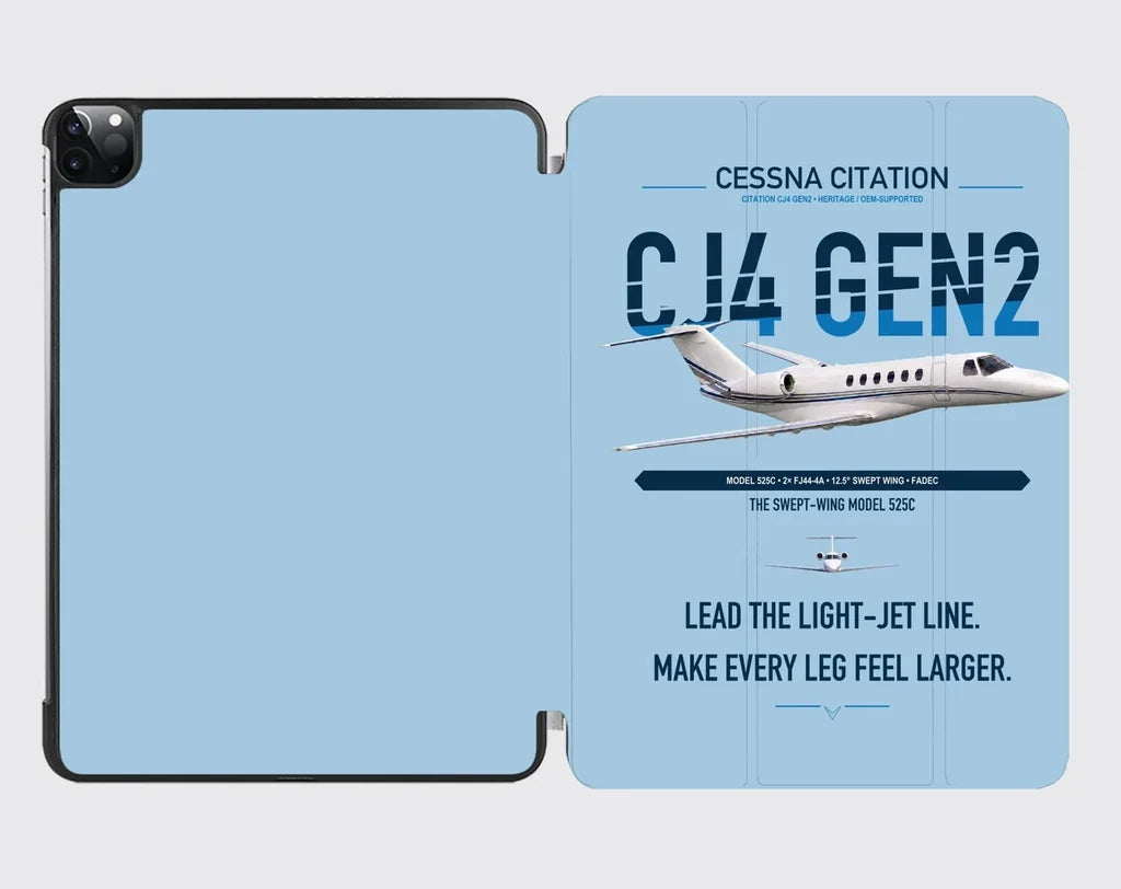 Cessna Citation CJ4 Gen2 design on light blue ipad tablet case