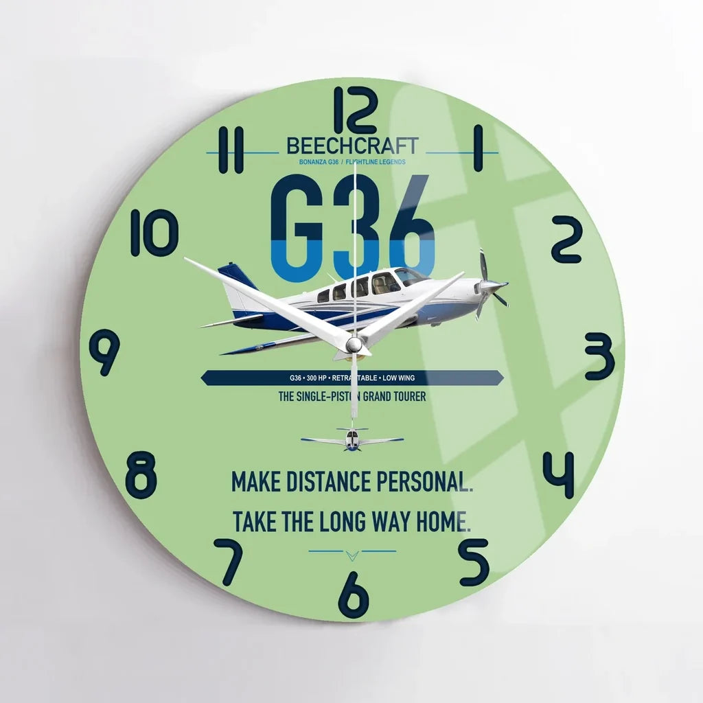 Beechcraft Bonanza G36 design on light green no frame wall clock