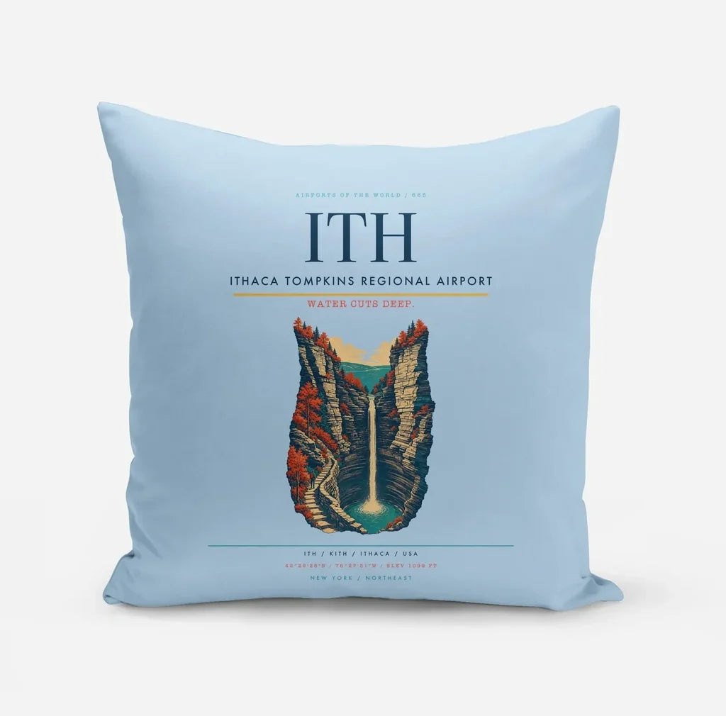 Ithaca Tompkins Regional Airport (ITH) design on light blue pillow