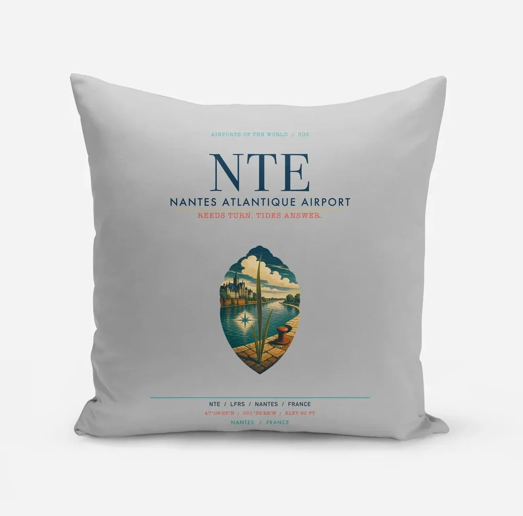 Nantes Atlantique Airport (NTE) design on light gray pillow