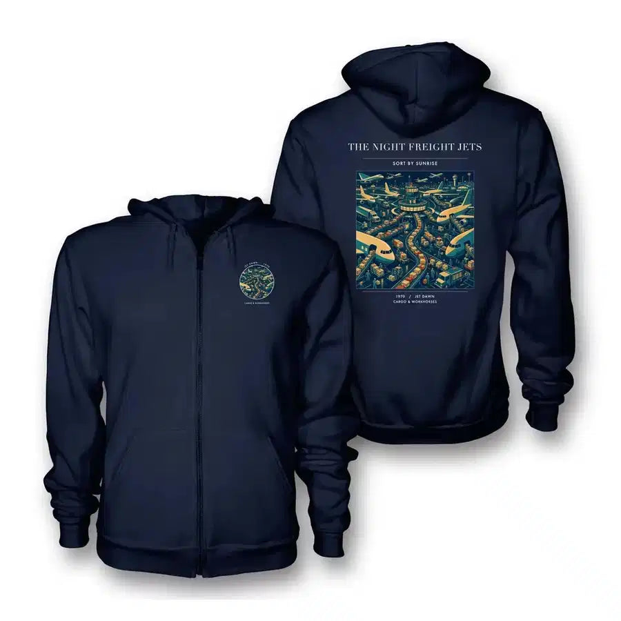 VINTAGE G4133 - The Night Freight Jets - Premium Zipped Hoodie design on navyblue