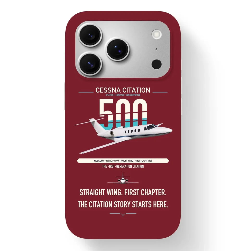Cessna Citation 500 - Citation I design on dark red magsafe iphone case, for iPhone 17 Pro