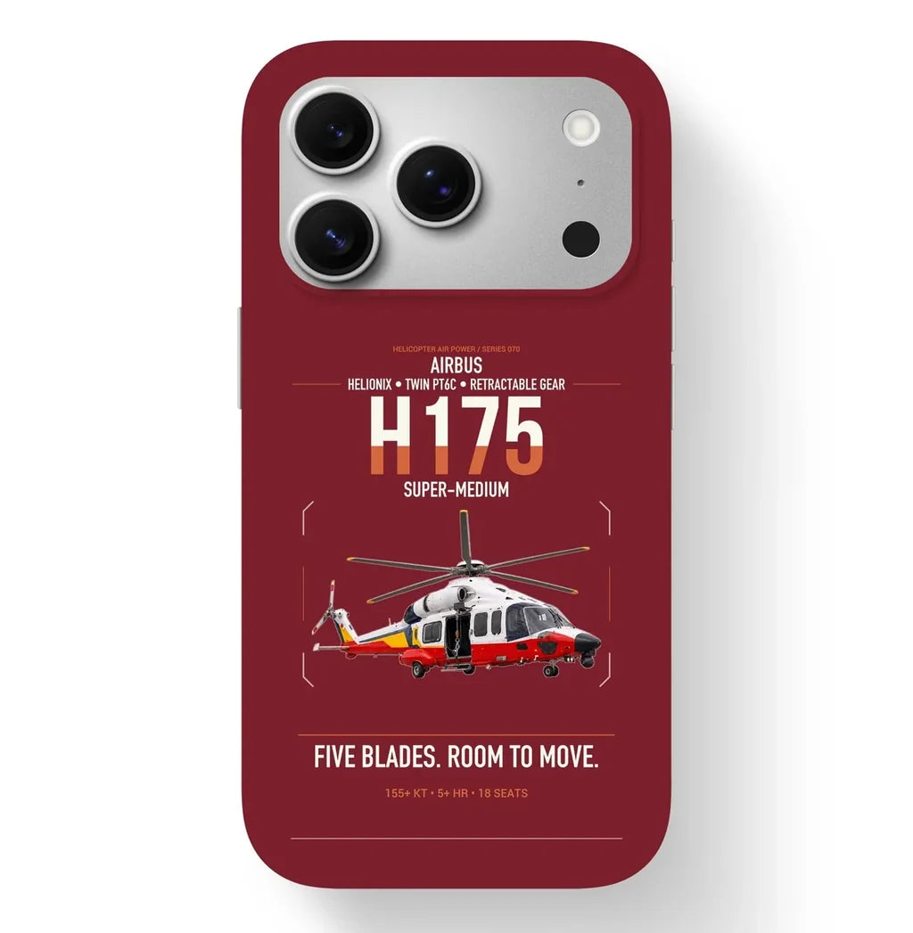 Airbus H175 design on dark red magsafe iphone case, for iPhone 17 Pro