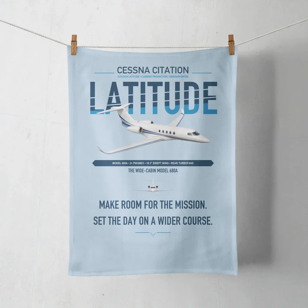Cessna Citation Latitude design on light blue towel