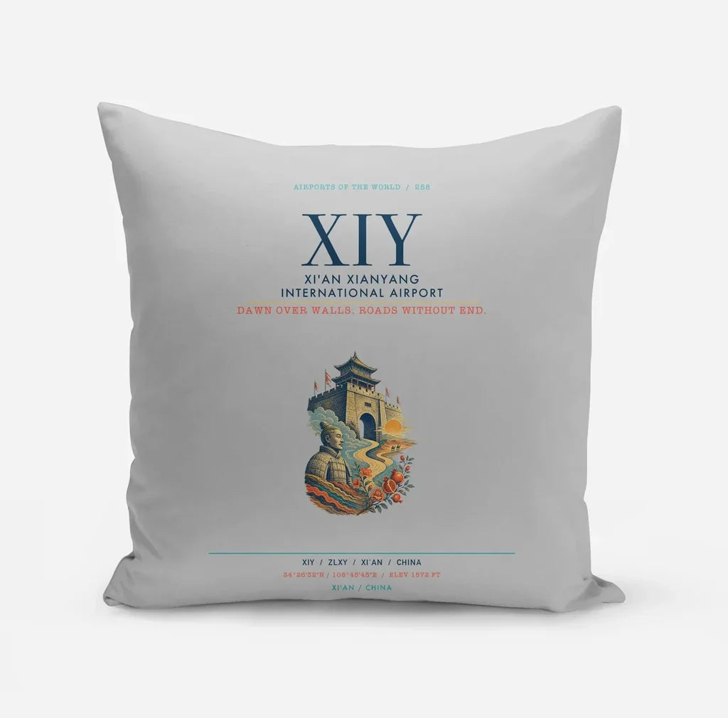 Xi'an Xianyang International Airport (XIY) design on light gray pillow