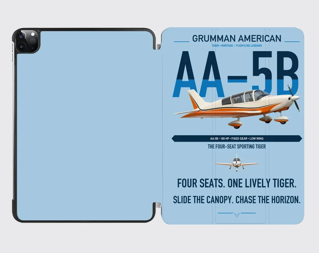 Grumman American AA-5B Tiger design on light blue ipad tablet case