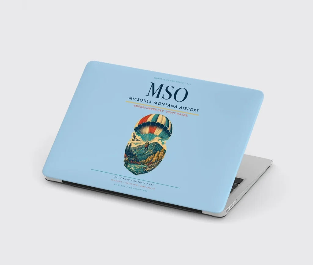 Missoula Montana Airport (MSO) design on light blue MacBook case