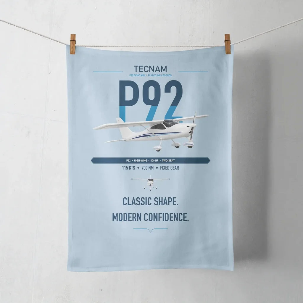 Tecnam P92 Echo MkII design on light blue towel