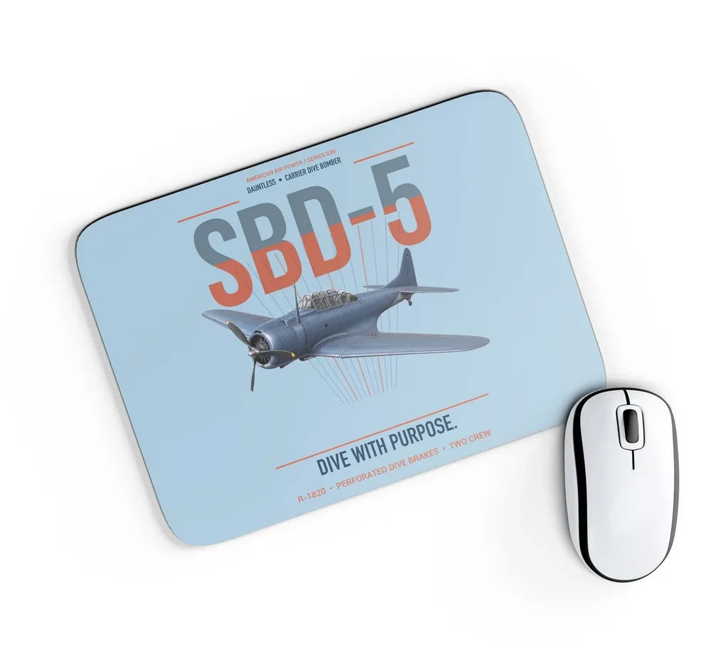 SBD-5 Dauntless design on light blue rectangle mouse pad