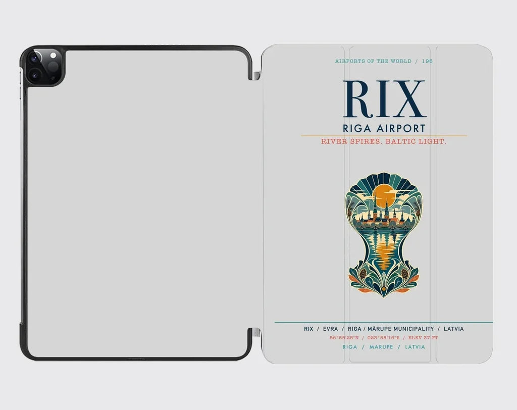 Riga Airport (RIX) design on light gray ipad tablet case