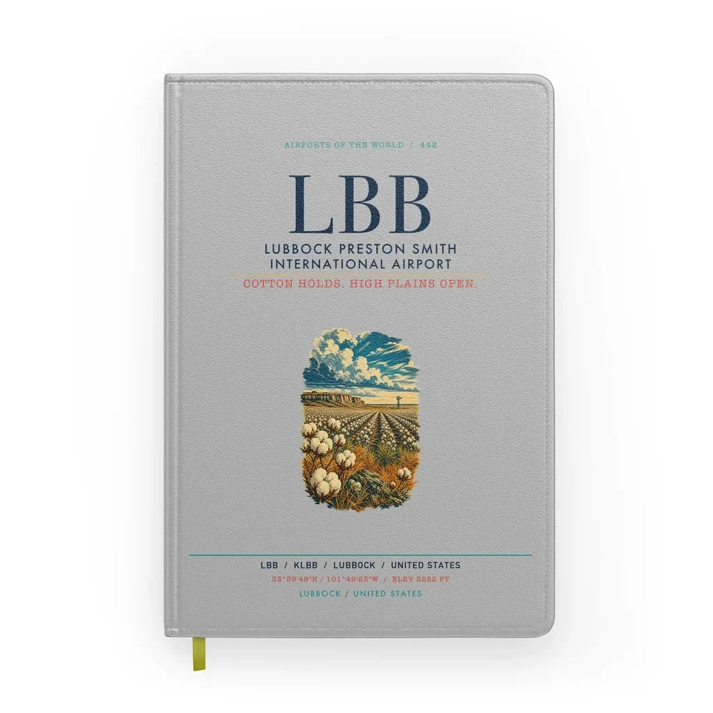 Lubbock Preston Smith International Airport (LBB) design on light gray notebook