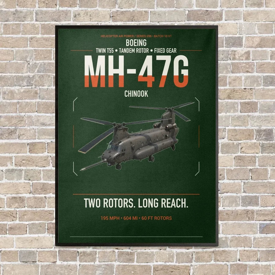 Boeing MH-47G Chinook vertical canvas print - framed - dark green background