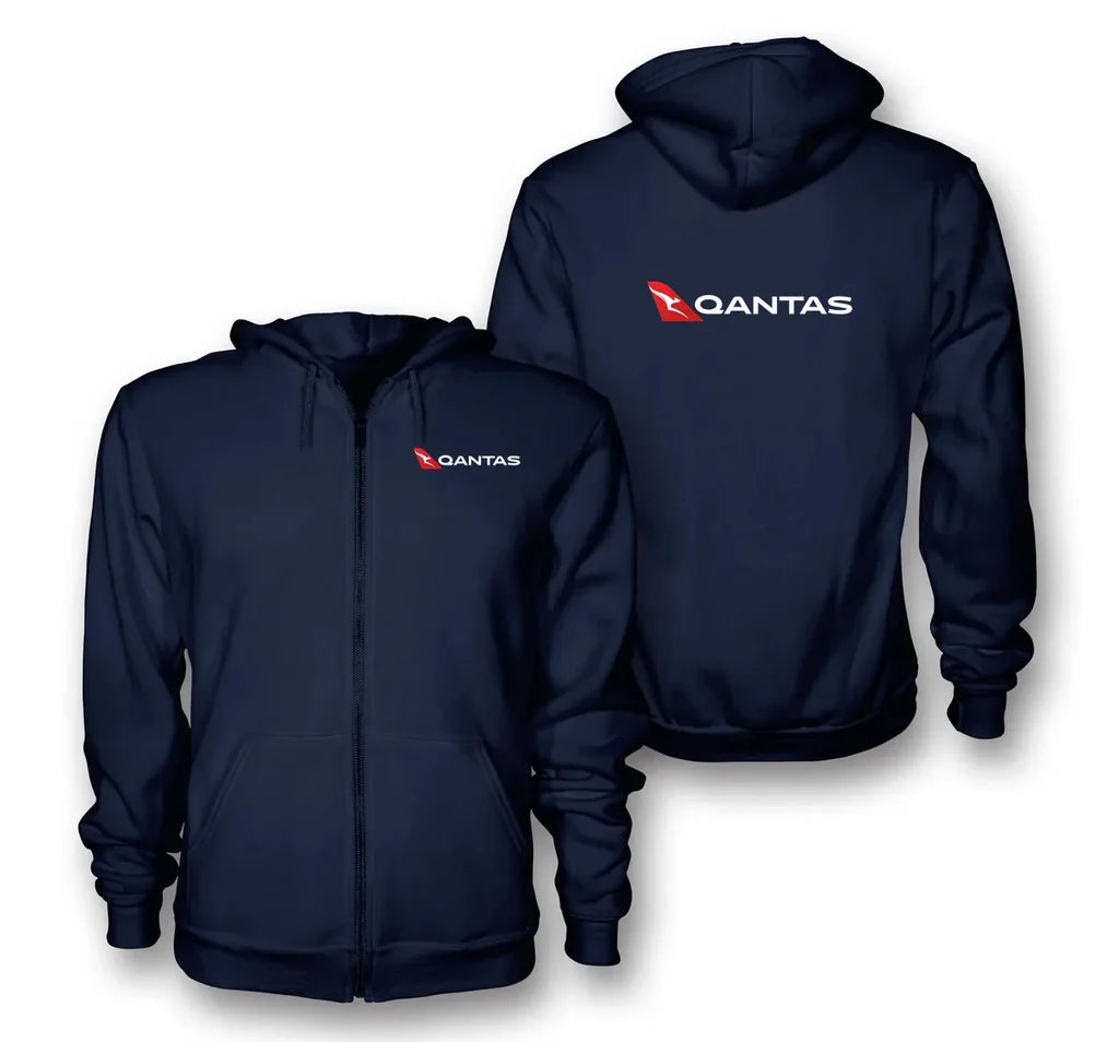 Qantas Airways Airlines logo on navy blue zipped hoodie