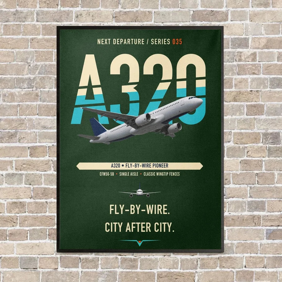Airbus A320 vertical canvas print - framed - dark green background