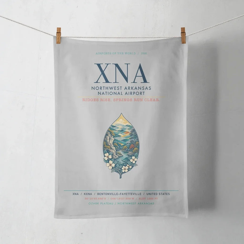 Northwest Arkansas National Airport (XNA) design on light gray towel