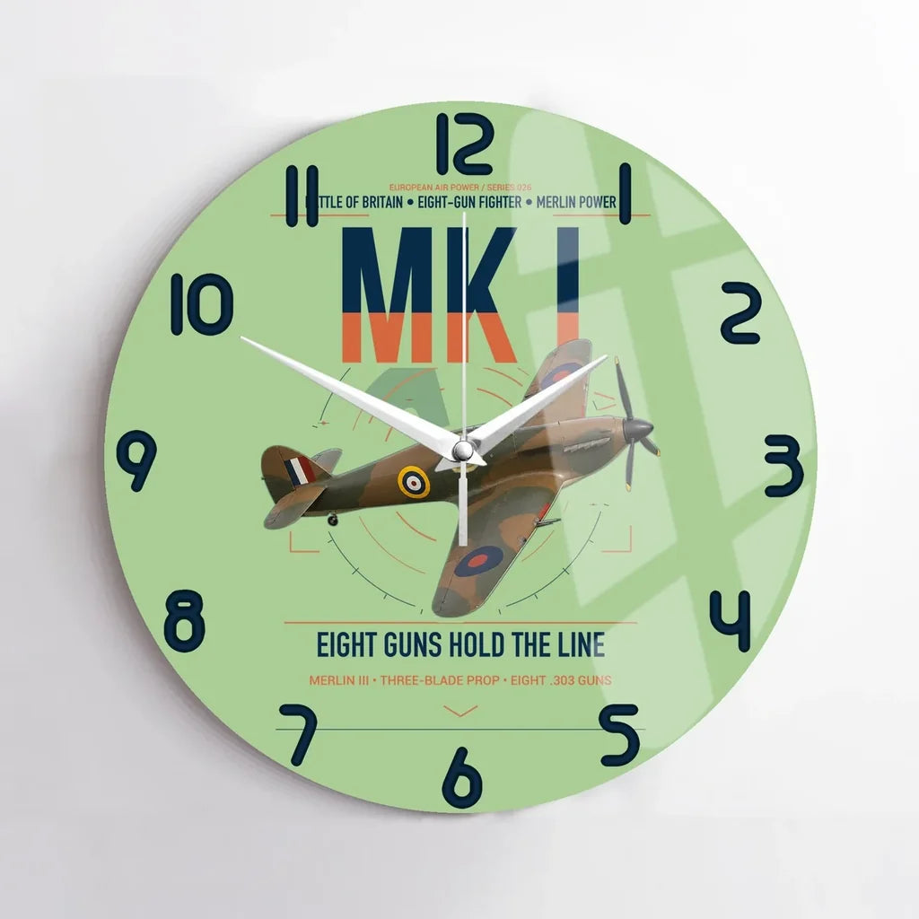 Hawker Hurricane Mk I design on light green no frame wall clock