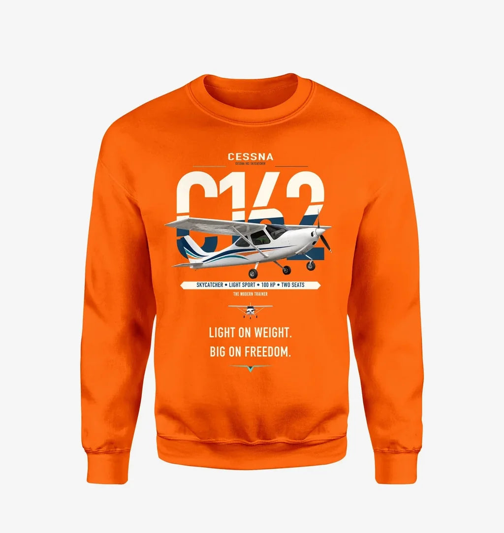 Cessna 162 Skycatcher design on orange sweatshirt
