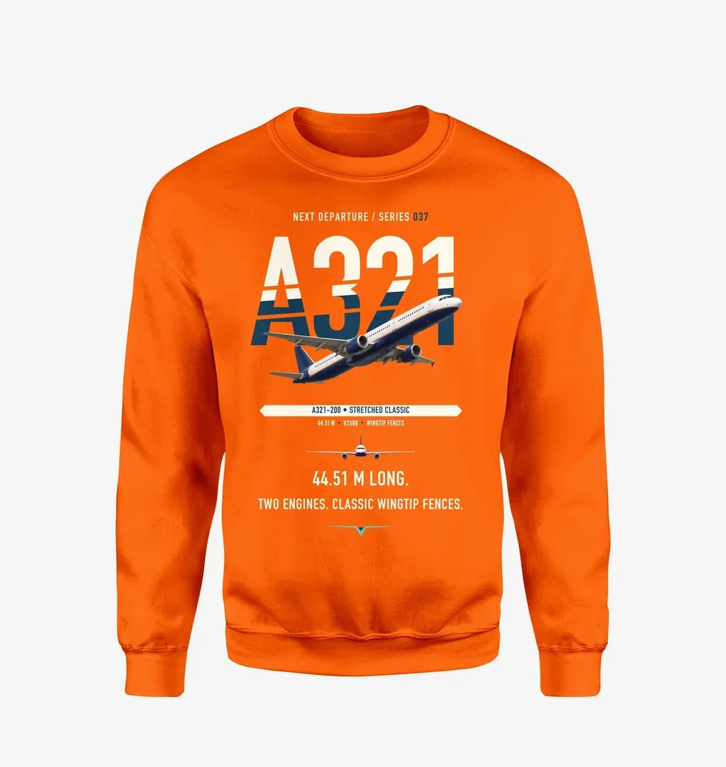 Airbus A321 design on orange sweatshirt