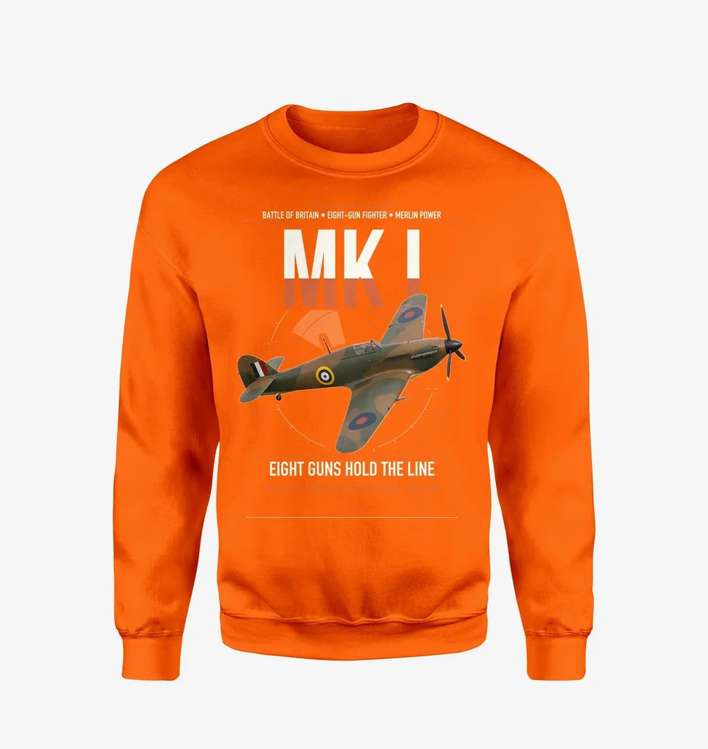Hawker Hurricane Mk I design on orange sweatshirt