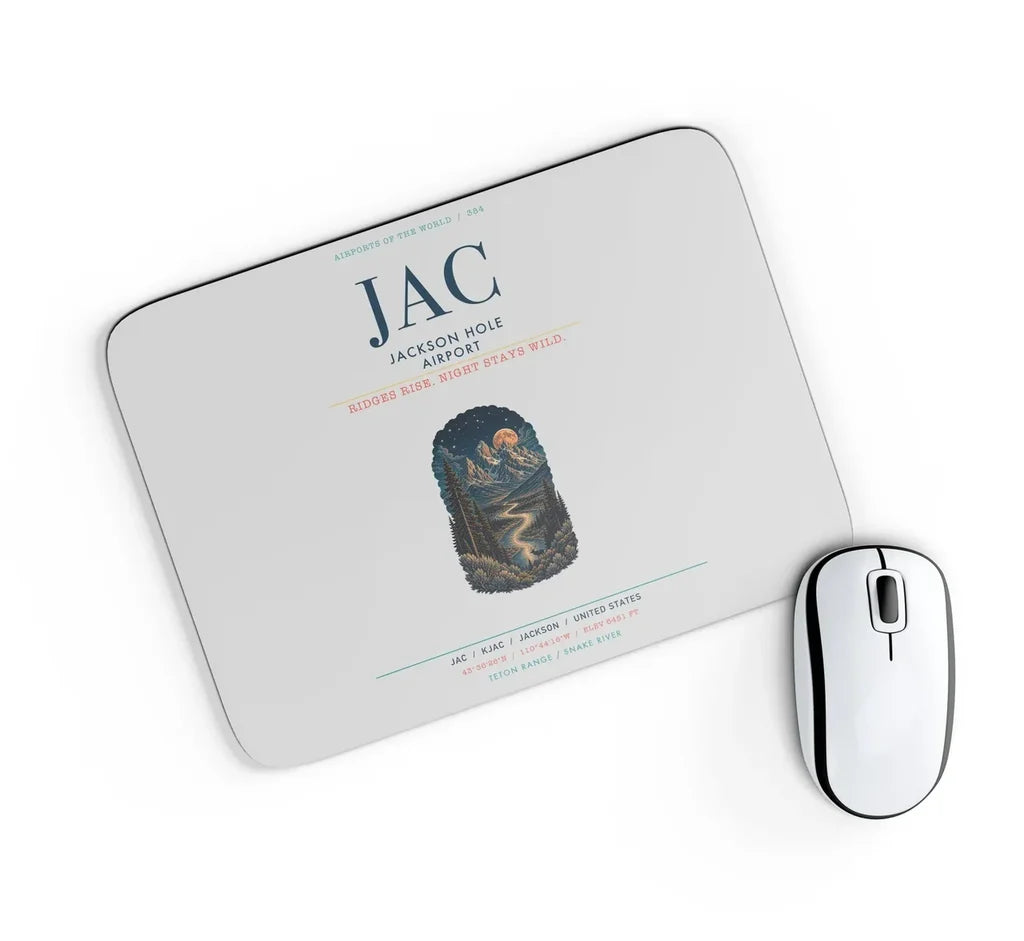 Jackson Hole Airport (JAC) design on light gray rectangle mouse pad