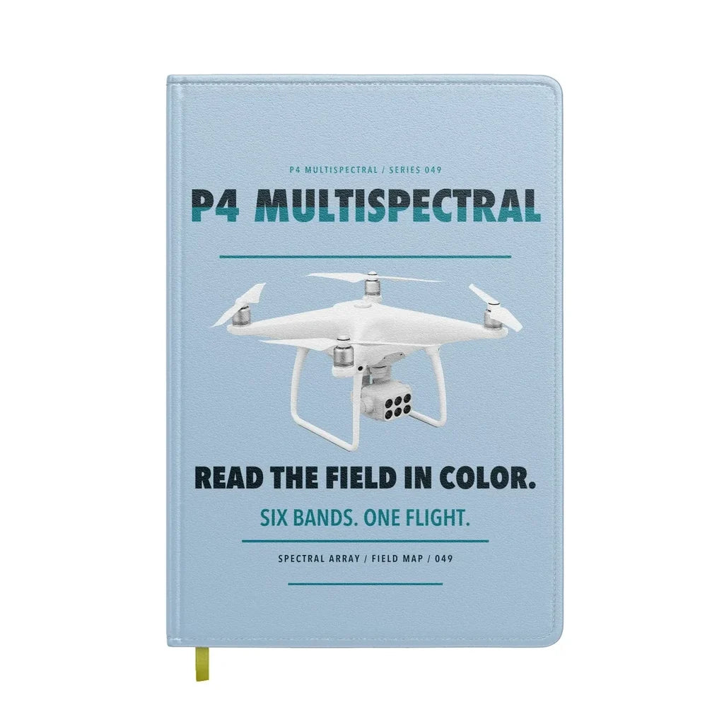 DJI P4 Multispectral design on light blue notebook