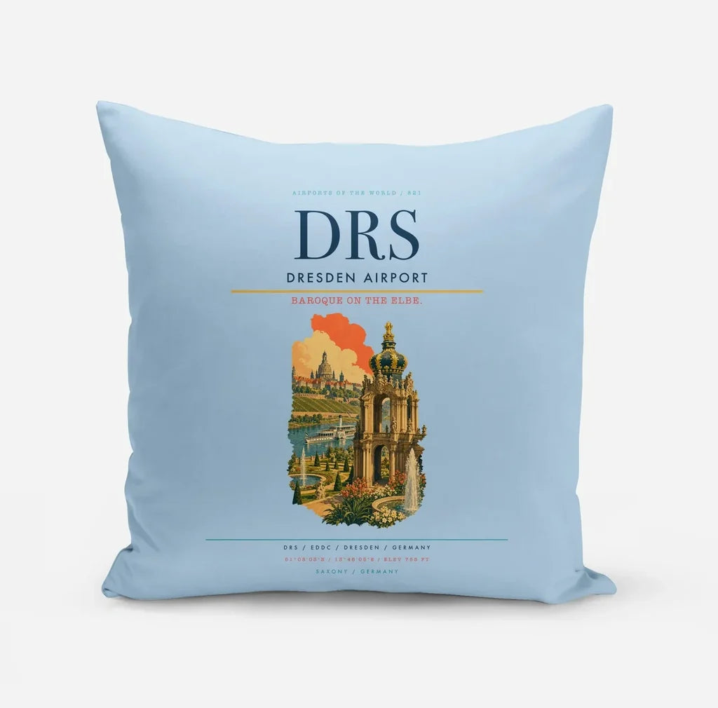 Dresden Airport (DRS) design on light blue pillow