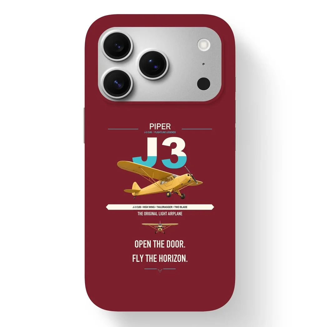Piper J-3 Cub design on dark red magsafe iphone case, for iPhone 17 Pro