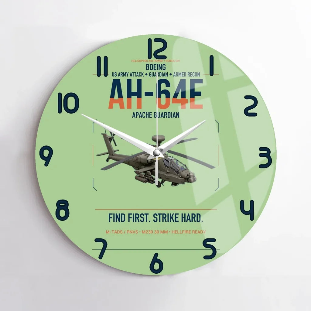 Boeing AH-64E Apache Guardian design on light green no frame wall clock