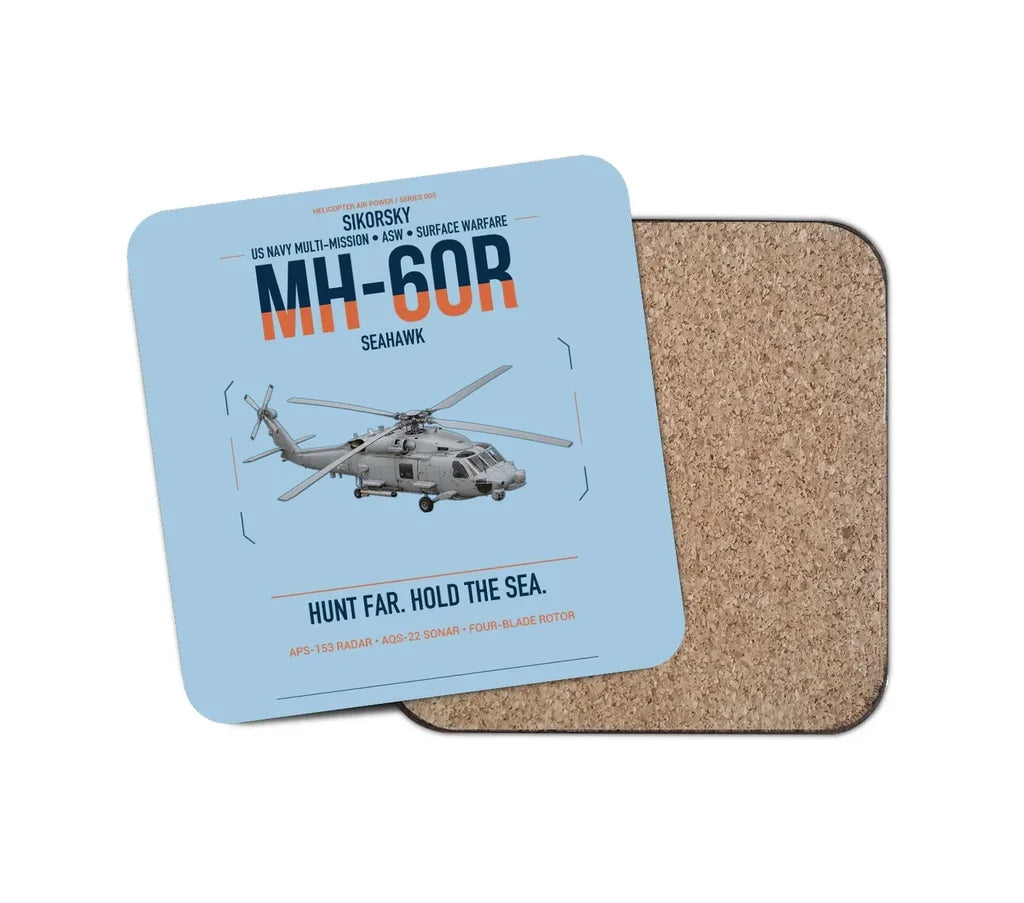 Sikorsky MH-60R Seahawk design on light blue 1 piece coaster