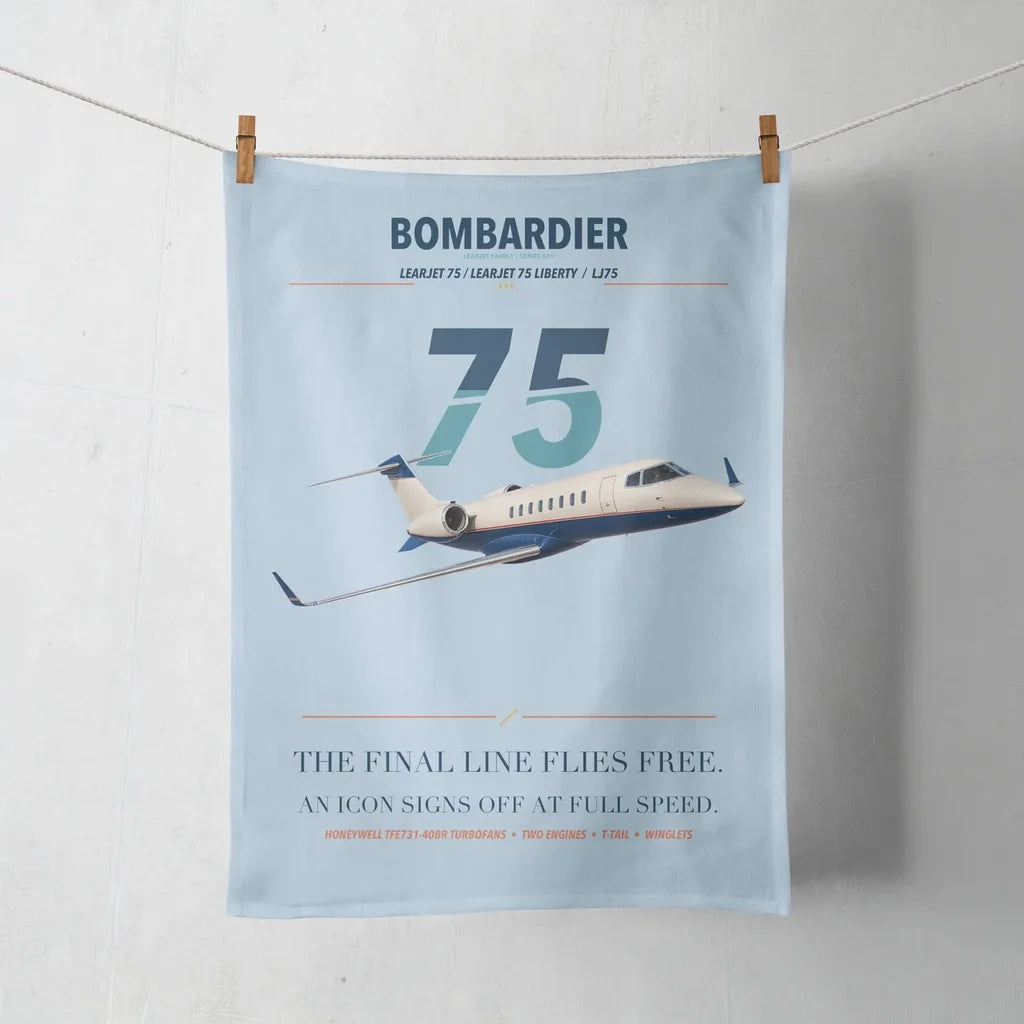 Bombardier Learjet 75 Liberty design on light blue towel