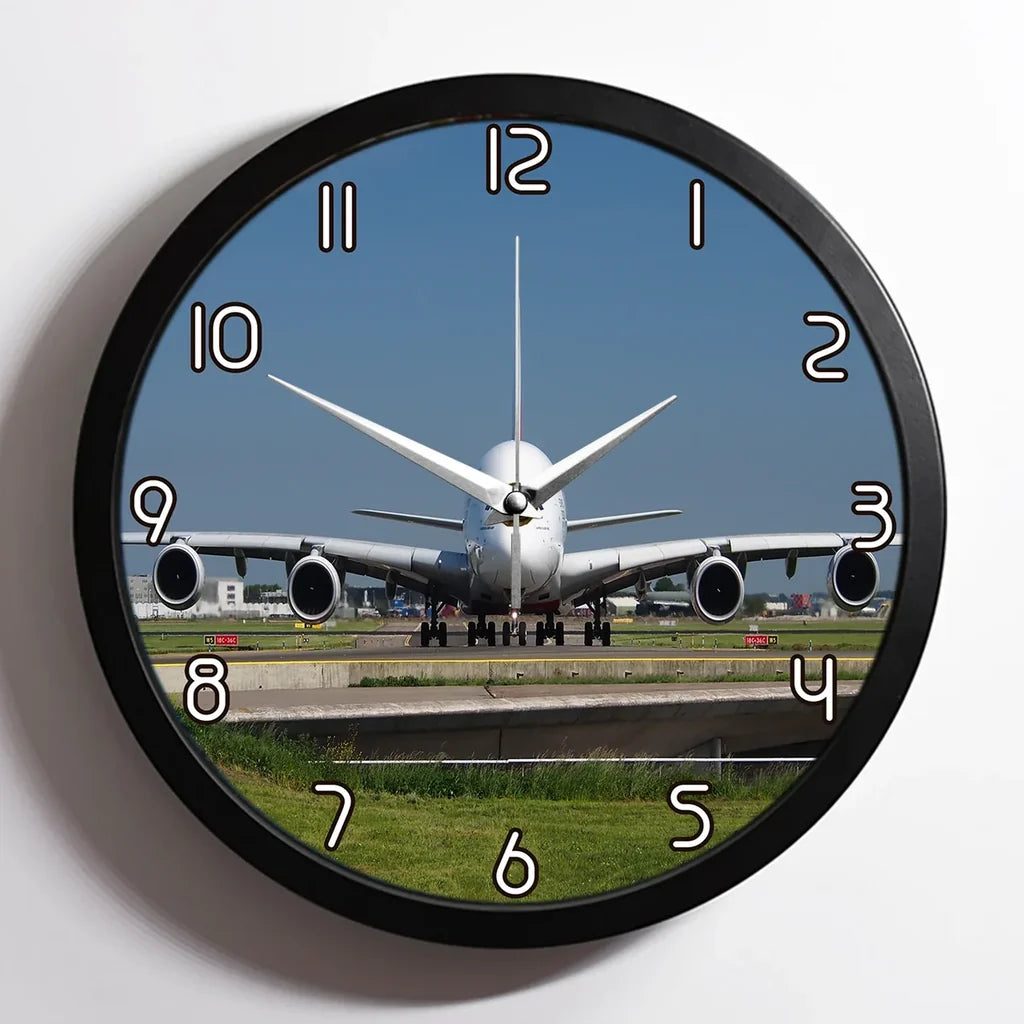 Face to Face with Airbus A380 aviation design on premium wood and metal wall clock.
