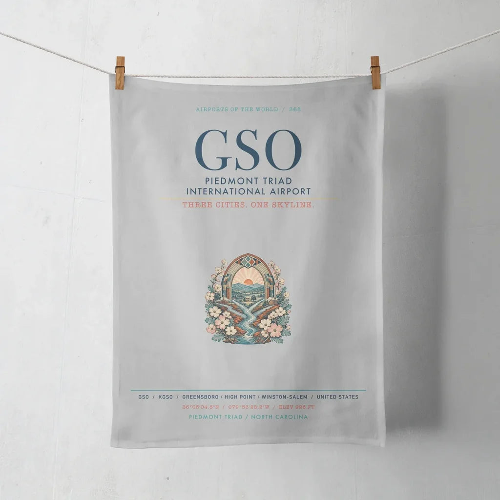 Piedmont Triad International Airport (GSO) design on light gray towel
