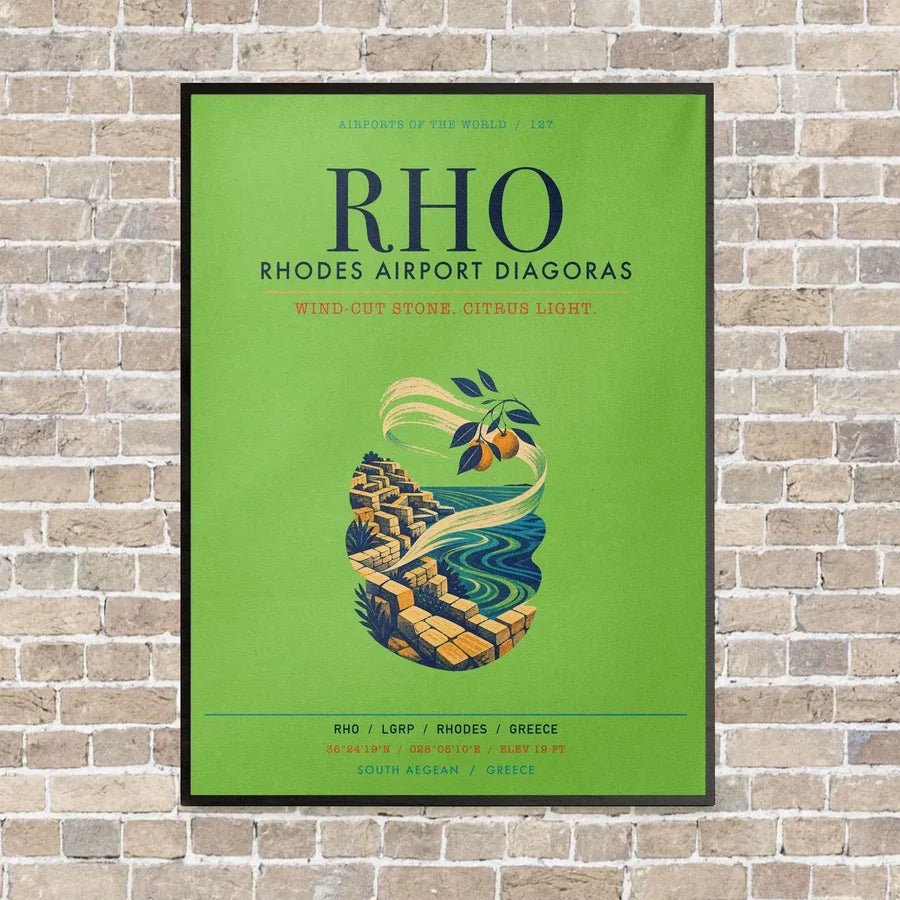Rhodes Airport Diagoras RHO vertical canvas print - framed - light green background