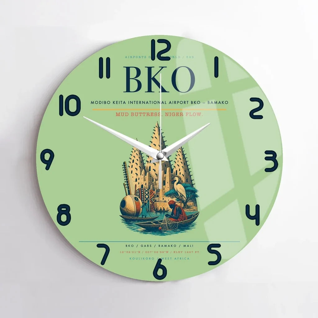 Modibo Keita International Airport (BKO) design on light green no frame wall clock