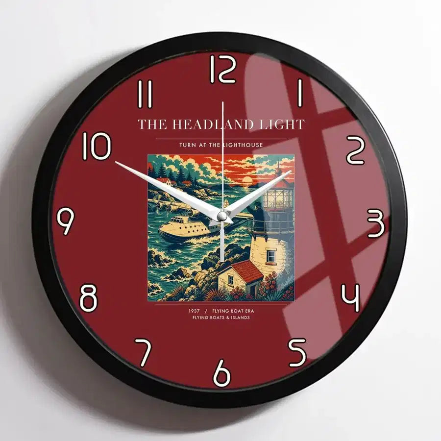 VINTAGE G4078 - The Headland Light - Designed Wall Clocks design on darkred framed