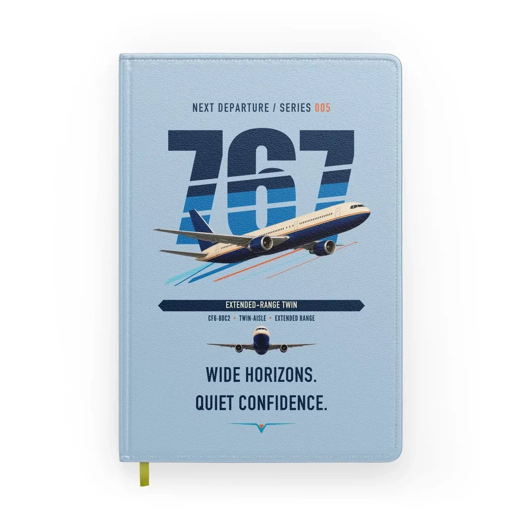 Boeing 767-300ER design on light blue notebook
