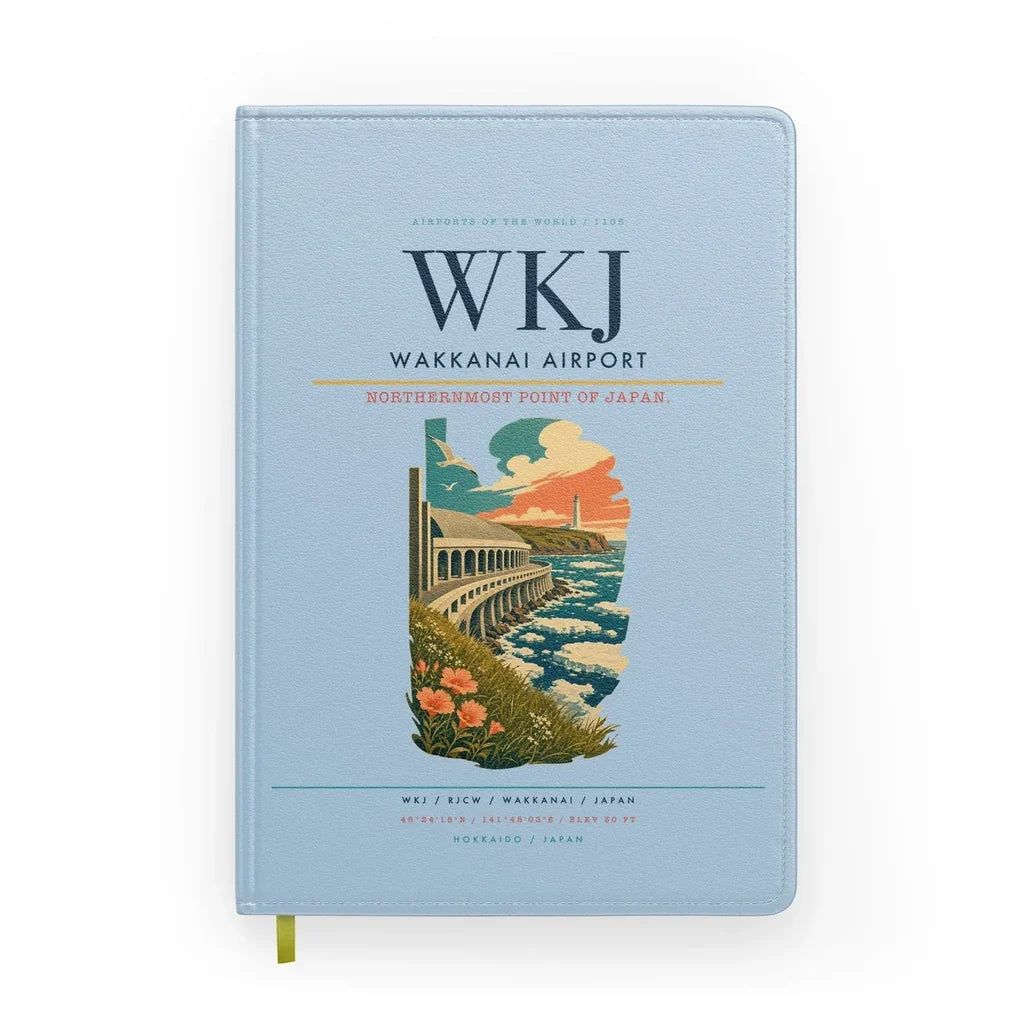 Wakkanai Airport (WKJ) design on light blue notebook