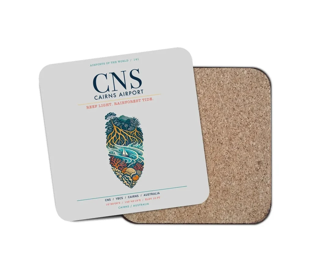 Cairns Airport (CNS) design on light gray 1 piece coaster