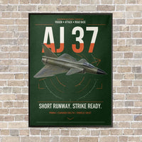 Thumbnail for Saab AJ 37 Viggen vertical canvas print - framed - dark green background