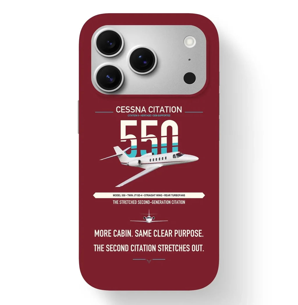 Cessna Citation 550 - Citation II design on dark red magsafe iphone case, for iPhone 17 Pro